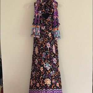 Vintage black floral maxi dress with sash tie